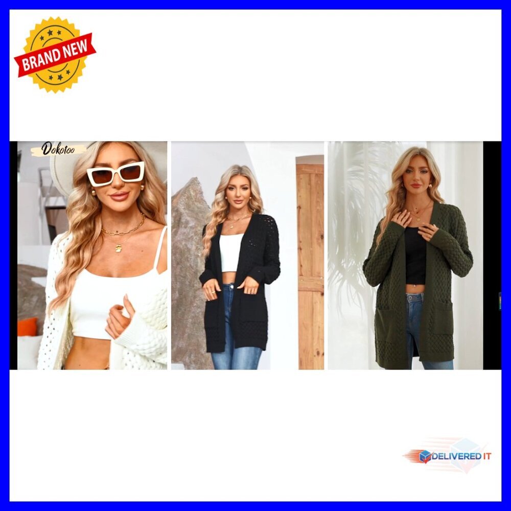Chunky Cable Knit Cardigan Open Front Long Sleeve Oversized Chic Outerwear with - Picture 7 of 7
